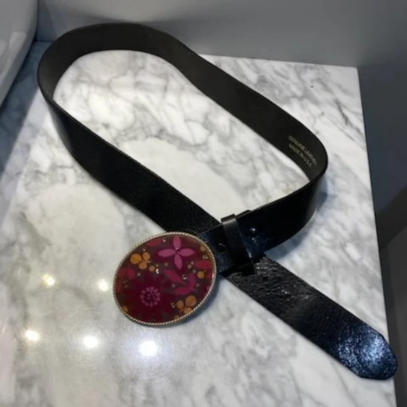 leather belt with very nice embellished buckle Crystal Gem Embellished Buckle Belt - Black | Boston Proper main image 2